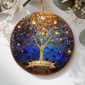 2024 Tree of Life Christmas Ornament Custom Faux Stained Glass Ornament Vibrant Sun Catcher Decor Personalized Ceramic Home Ornament
